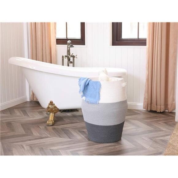 26" x 20" Tall Extra Large Storage Basket with Lid, Cotton Rope Storage - Picture 2 of 7